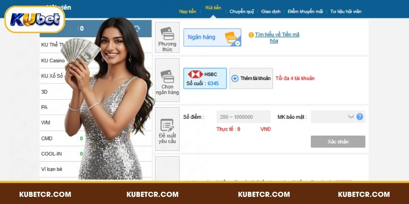 Chọn mục rút tiền và điền số dư muốn quy đổi về tài khoản