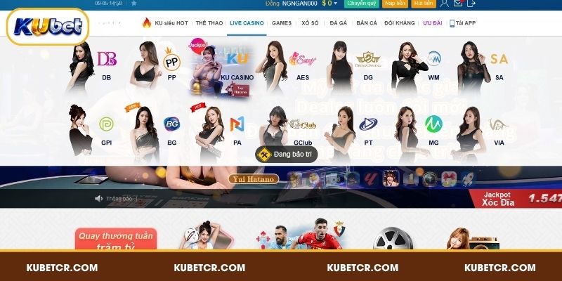 Danh mục sảnh Live Casino trực tuyến đang có tại KUBET