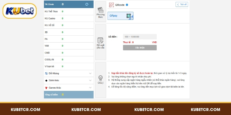 Nạp Tiền KUBET Thành Công Chỉ Sau Vài Bước Đơn Giản 2 Gửi tiền KUBET bằng QR Code ngân hàng tiện lợi