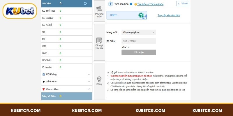 Nạp Tiền KUBET Thành Công Chỉ Sau Vài Bước Đơn Giản 5 Nạp tiền KUBET bằng tiền điện tử USDT an toàn