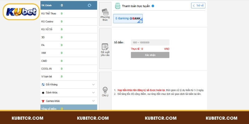 Nạp Tiền KUBET Thành Công Chỉ Sau Vài Bước Đơn Giản 3 Thanh toán online qua dịch vụ Internet Banking nhanh chóng